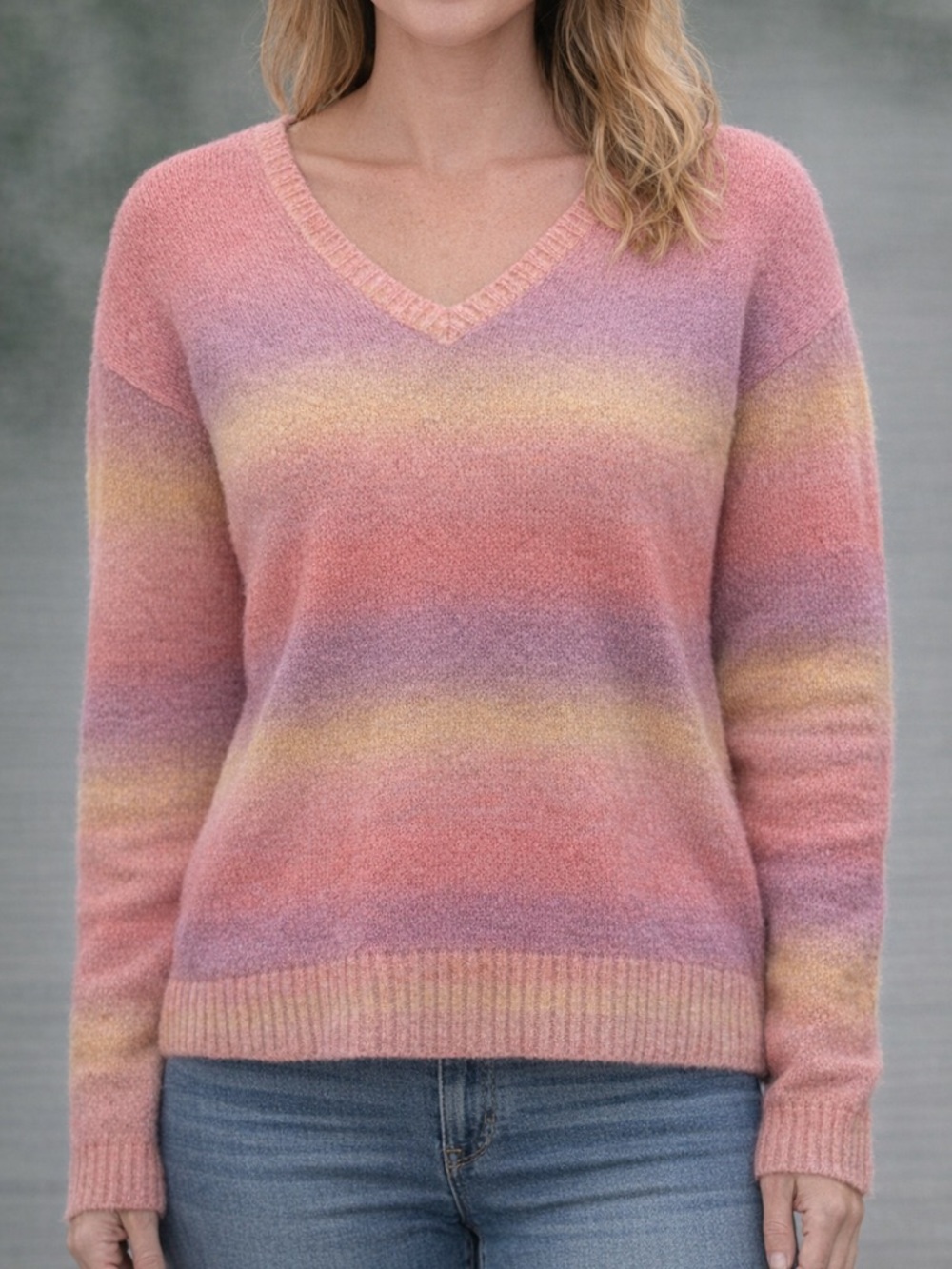 Lilly Pulitzer Pastel Ombre V-Neck Sweater - Pink, Lavender, Yellow